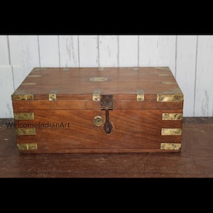 Antique Wooden Trunk Treasure Chest  With Lid Authentic Pirate Trunk Personalized Wedding Box Antique Reproduction Compartment Trunk Decor