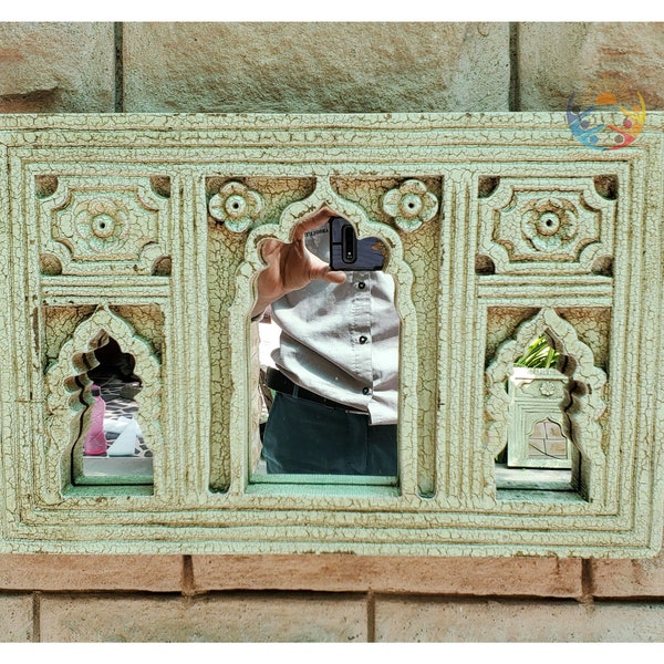 Cadre miroir en bois, cadre photo collage fait à la main, Jharokha suspendu indien craquelé peint, cadre photo familial, livraison gratuite dans le monde entier