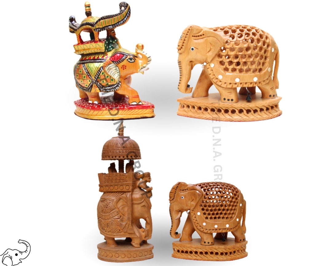 手彫りの木製象の置物：インドの手工芸品セット - Etsy 日本
