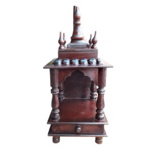Wooden Mandir Hindu Temple for Home Shop Office Handcrafted Pooja Ghar Mandap Hand Carved Wall Decor Art Wall Mount Cabinet For Decor