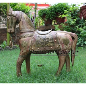 Handmade Wooden Rocking Horse: Antique Painted Farmhouse Decor