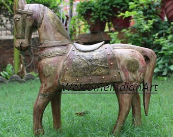 Handmade Wooden Rocking Horse: Antique Painted Farmhouse Decor