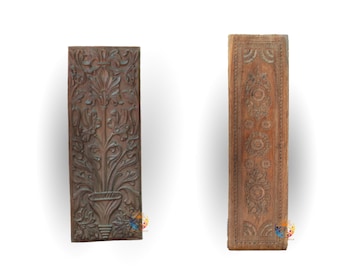 Floral Carved Wood Wall Panel: Indian Home Decor Art