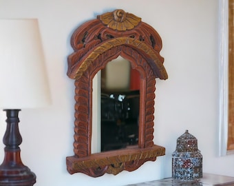 Rajasthani Jharokha Recycled Wood Picture Frame | Hanging Wall Mirror Handmade Mehrabi Photo Frame |  Multi Purpose Traditional Indian Gift