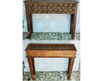 Indian Wooden Console Table Storage, Hand Carved Vintage Console Table, Recreated From Antique Old Window, Indian Recycled  Table Furniture