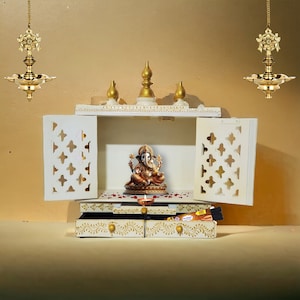 Wooden Mandir Temple, Wall Mounted Hindu Pooja Shelf, Shrine Altar for Home, Spiritual Decor Stand, Rustic Sacred Space, Handmade Gift 15&quot;