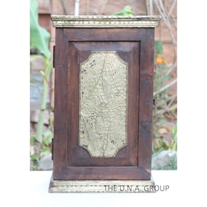 Wooden Antique Cabinet, Wall  Mount Medicine Spices Herbs Cabinet, Farmhouse Decor, Desk Organizer, Indian Style Wood Storage Box