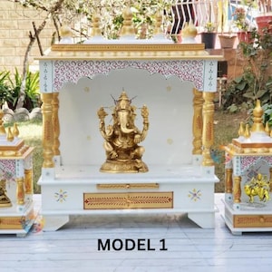 Big Size Hindu Pooja Mandir Wooden Pooja Ghar Wall Mounted Trendy Shrine Handcrafted Altar Diwali Temple USA (Buy1Get 2 Free) Home Decor Art