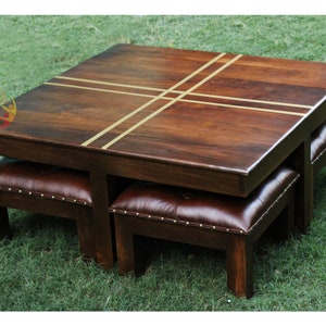 Wooden Dining Set/ Space Saving Dinner Table/ Kitchen Desk Low Height Buffet Bench/ Minimalist Eco-friendly Dinner Counter 1 Set of 5 Pcs