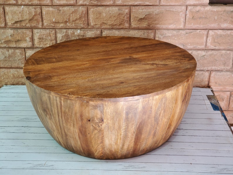 Wood Coffee Table/drum Coffee Table/round Handmade Coffee Etsy