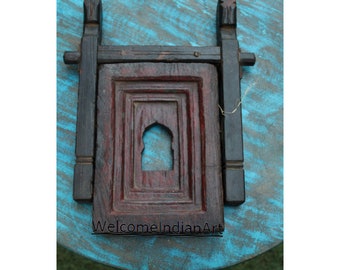 Marco de fotos de madera tallada a mano: decoración de pared antigua india Jharokhha