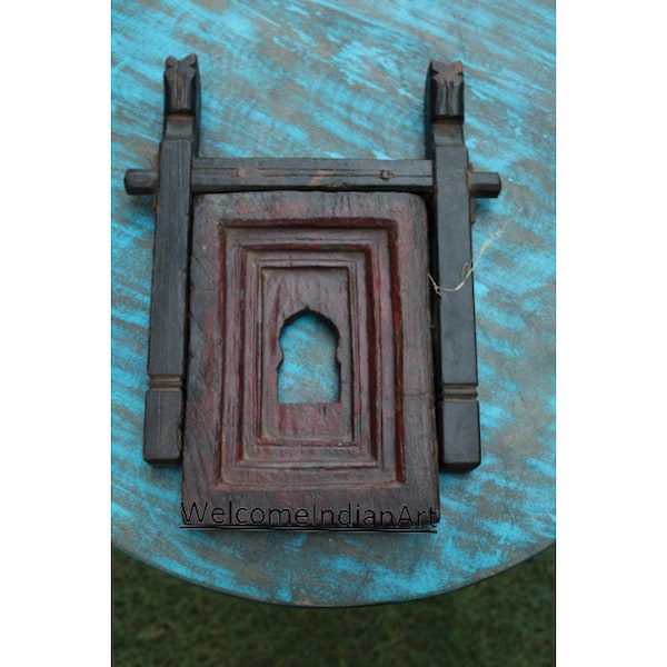 Hand Carved Wood Photo Frame: Antique Indian Jharokhha Wall Decor