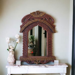 Handmade Rajasthani Jharokha Wood Frame: Hanging Wall Mirror image 4