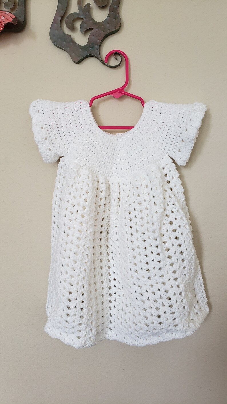 baby dress 2T crochet tunic 18 Month Handmade crochet white short sleeve dress handmade crochet sundress