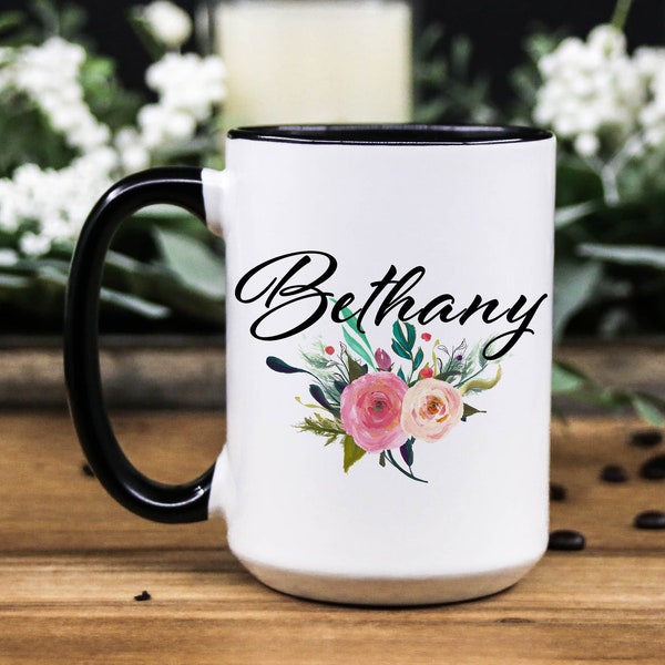 Personalized Coffee Mug for women-Pink Floral mug-Custom name gift mug for her-Name Mug for girls-Name mom mug- Birthday gift mug for women