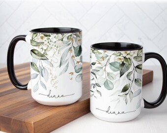 Personalized Greenery Mug: Elegant Nature-Inspired Coffee Cup, Multiple Sizes & Colors Available (Gift Box Included)