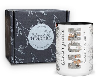 World’s Greatest Mom Mug with Gift Box – Personalized Coffee Mug with Kids’ Names, Floral Mother’s Day Gift, Birthday Gift for Mom