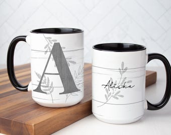 Personalized Farmhouse Mug: Monogram Initial, Rustic Coffee Cup