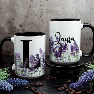 Personalized Lavender Floral Mug: Monogram Gift, Multiple Sizes & Colors Available (Giftbox included)