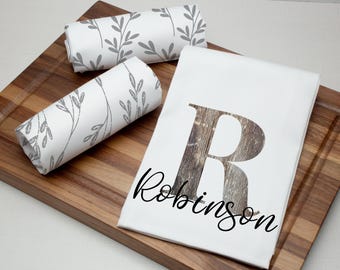 Personalized Farmhouse Tea Towel Set: Monogrammed Kitchen Decor