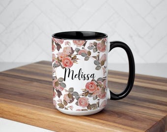 Personalized Floral Mug – Custom Name Gift