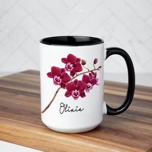 Orchid Floral Coffee Mug: Custom Name, Multiple Sizes & Colors Available (Giftbox Included)