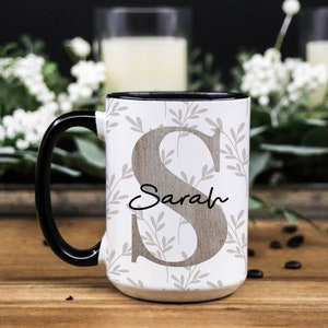 Personalized Coffee Mug for Women, Monogram Mug for Her, Floral Name Coffee Mug, Custom Name Coffee Cup, Mug With Name, Farmhouse custom Mug