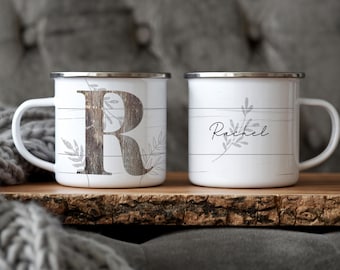 Personalized Enamel Camp Mug: Rustic Farmhouse Decor, Nature Lover Gift