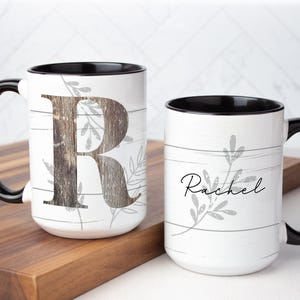 Personalized Farmhouse Mug: Rustic Monogram Coffee Cup Gift, Multiple Sizes & Colors Available (Giftbox Included)