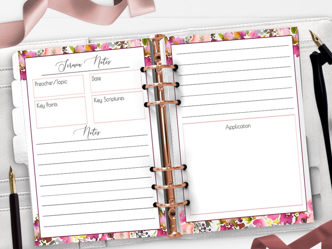 Pink Floral Sermon Notes Christian Bible Journal Notes Church - Etsy