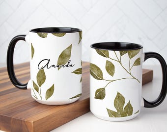 Autumn Green Leaf Coffee Mug: Personalized Botanical Gift