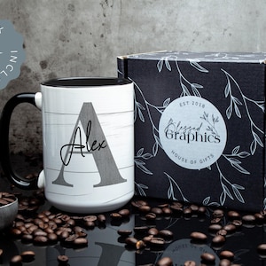 Personalized Men's Coffee Mug: Rustic Farmhouse Initial Mug