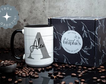Personalized Men's Coffee Mug: Rustic Farmhouse Initial Mug