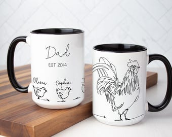 Dad and kids Rooster Mug, Personalized Father's Day Grandpa Gift