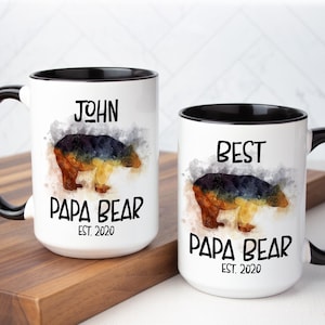 Personalized Papa BEAR Mug for Dad with Giftbox, Best Dad Coffee Cup, Custom Father's Day mug with Customized text, Sizes and color options