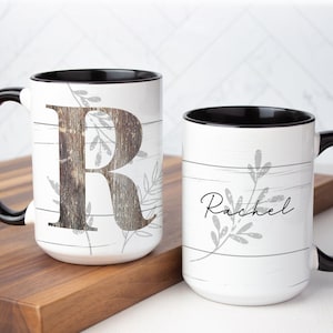 Personalized Farmhouse Mug: Rustic Monogram Coffee Cup Gift, Multiple Sizes & Colors Available