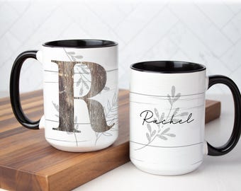 Personalized Farmhouse Mug for her: Rustic Monogram Coffee Cup Gift, Multiple Sizes & Colors Available