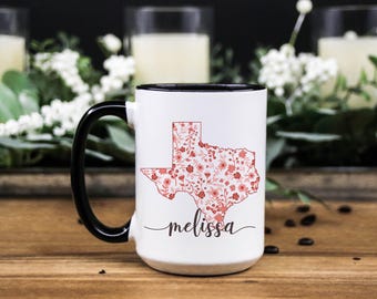 Personalized Texas Mug: Floral State Design, Texan Gift