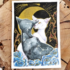 Cartão postal original ACEO "Quanto mais brilhante a luz, mais clara a sombra" Pintura original em miniatura para arte de parede e itens colecionáveis