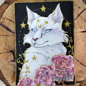 Original ACEO Card. &quot;Guardian of the stars&quot;. Miniature original painting, wall and collectible art. ACEO card size 2.5 x 3.5 inches.