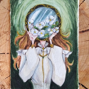 Cartão ACEO original "Primrose", pintura em aquarela em miniatura. Tamanho: 2,5" x 3,5"