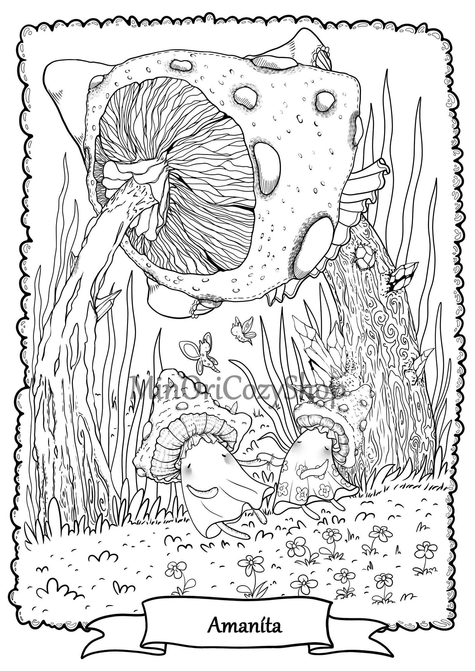 Mushroom Coloring Digital Art Fantasy Coloring Mushroom Forest - Etsy