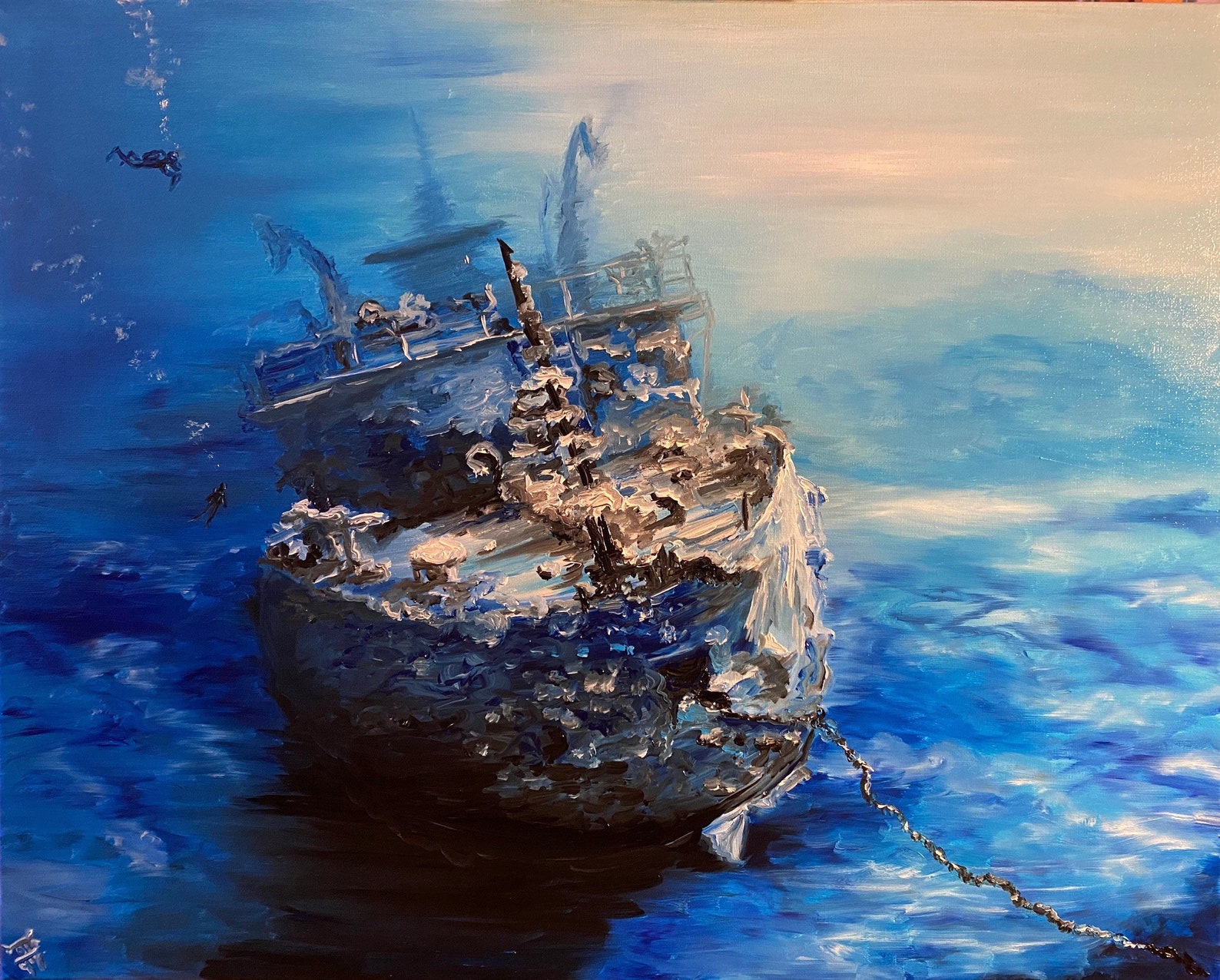 Seascape ship painting sunken ship seabed artwork scuba Etsy