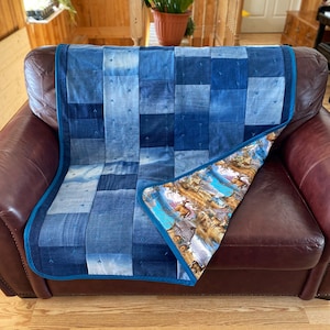 Upcycled Denim Jeans Quilt: Hand-Tied Rustic Farmhouse Throw Blanket