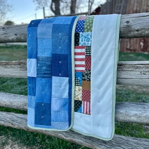 Denim Quilt . Hand Tied Upcycled Denim Jeans Blanket.