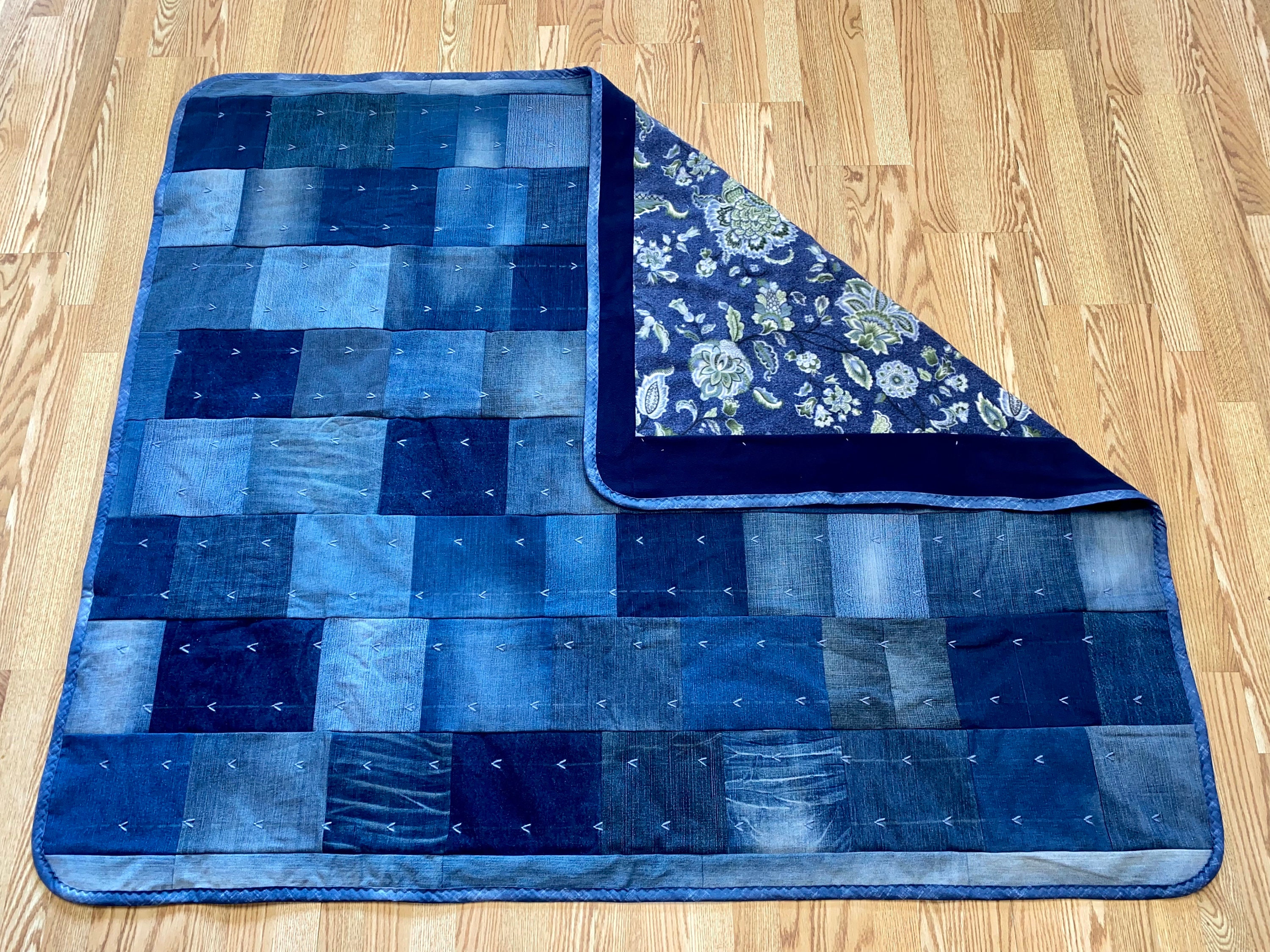 Handmade Denim Quilt. Hand Tied Heavy Denim Blanket. Farmhouse Etsy