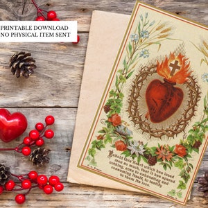Sacred Heart PRINTABLE Catholic Prayer Card for DIGITAL DOWNLOAD features the Words of Jesus - Single Sided Medium Sized   Card