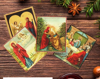 Orthodox Prayer Cards Set (PRINTABLE) – 4 Scenes from the Life of Jesus and Mary Scenes (Digital Download)