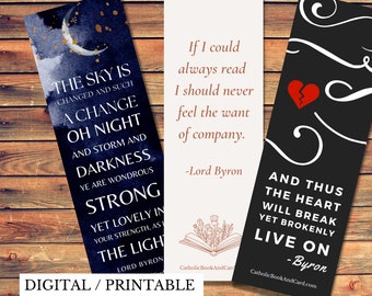 Lord Byron PRINTABLE Bookmark Set of 3 Bookmarks - Poetry Quotes - Romantic Poetry (Digital Download)