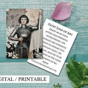 Joan of Arc PRINTABLE DOWNLOAD Prayer Card with Catholic Intercession to Saint Joan Prayer - Double Sided Digital Catholic Prayer Card